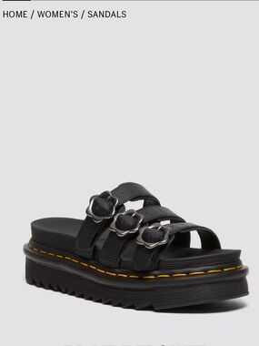 Dr. Martens Black Leather Triple-Buckle Platform Sandals